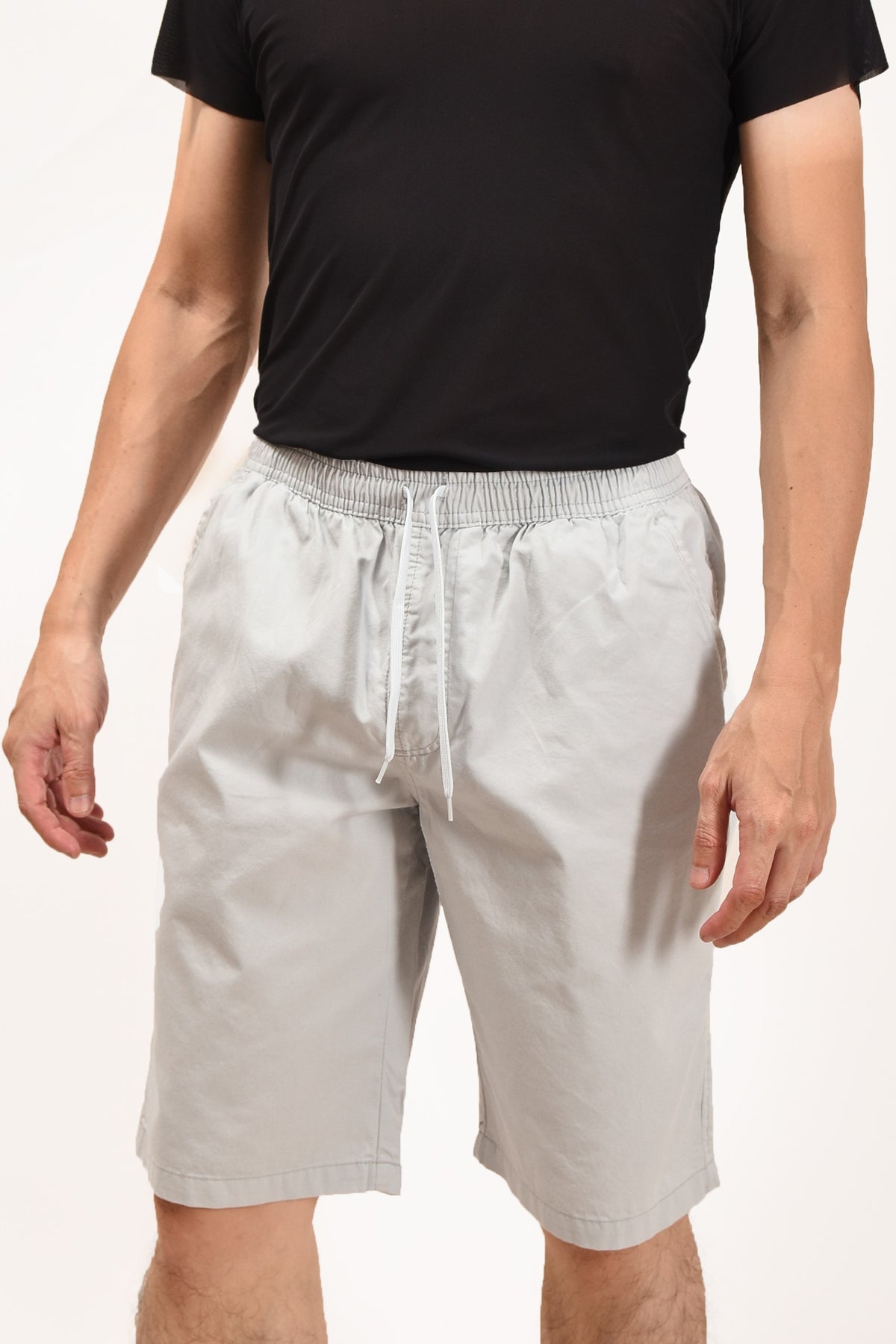 Zennio Quần short nam cotton dệt trơn lưng thun dây rút