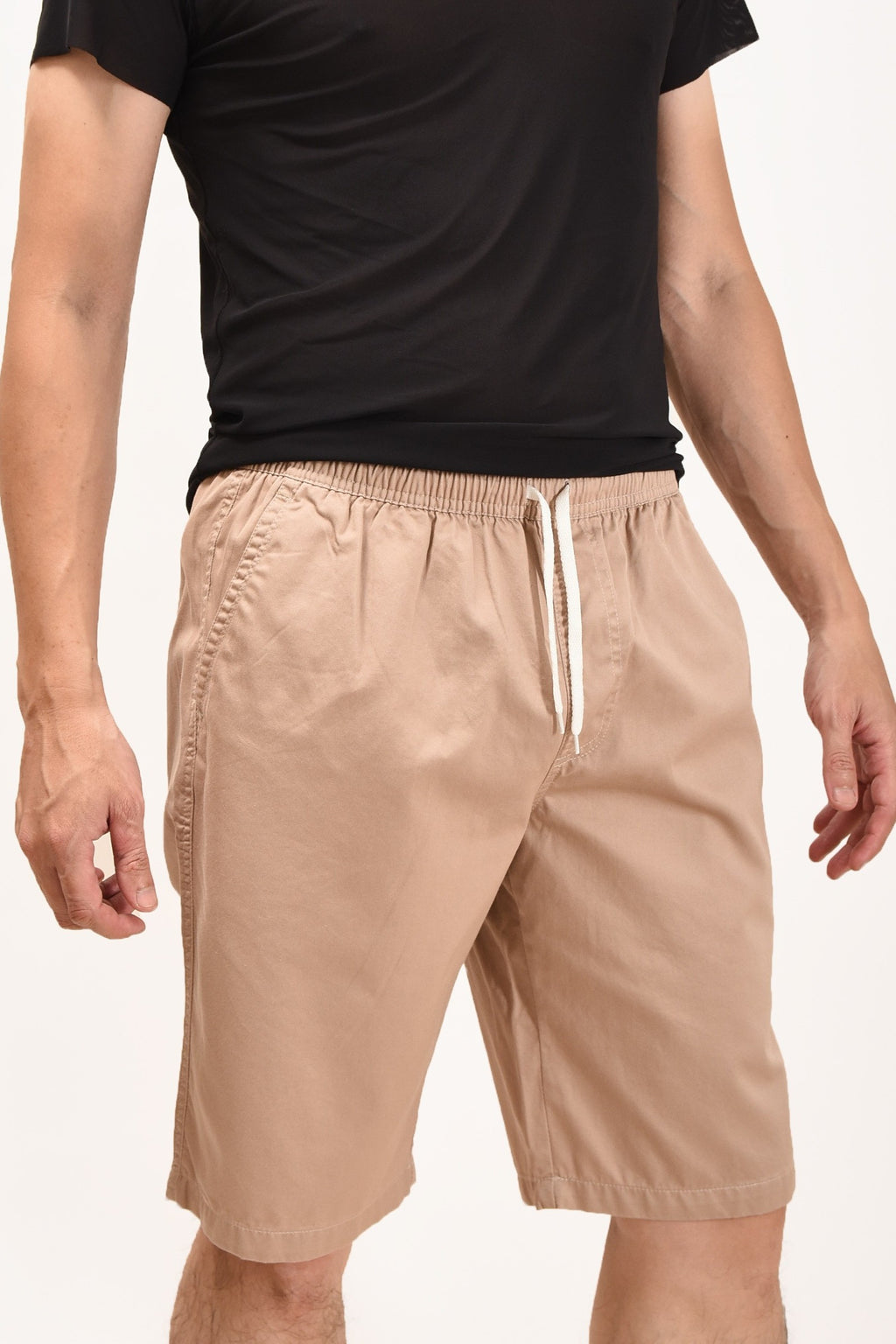 Zennio Quần short nam cotton dệt trơn lưng thun dây rút