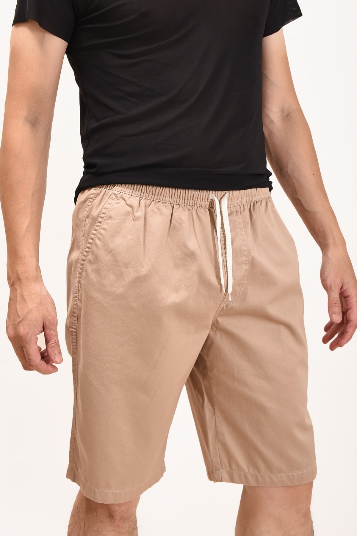 Zennio Quần short nam cotton dệt trơn lưng thun dây rút