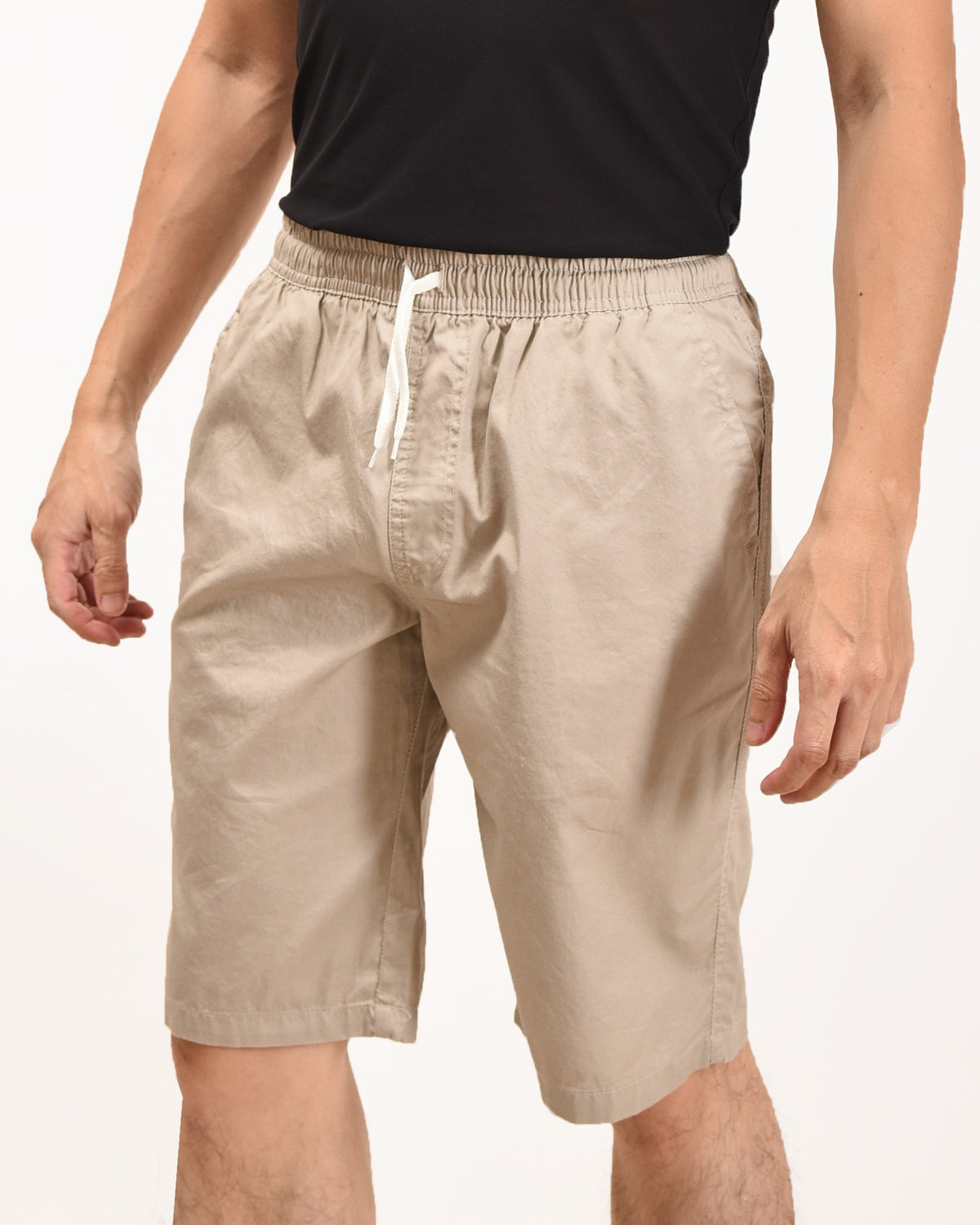 Zennio Quần short nam cotton dệt trơn lưng thun dây rút