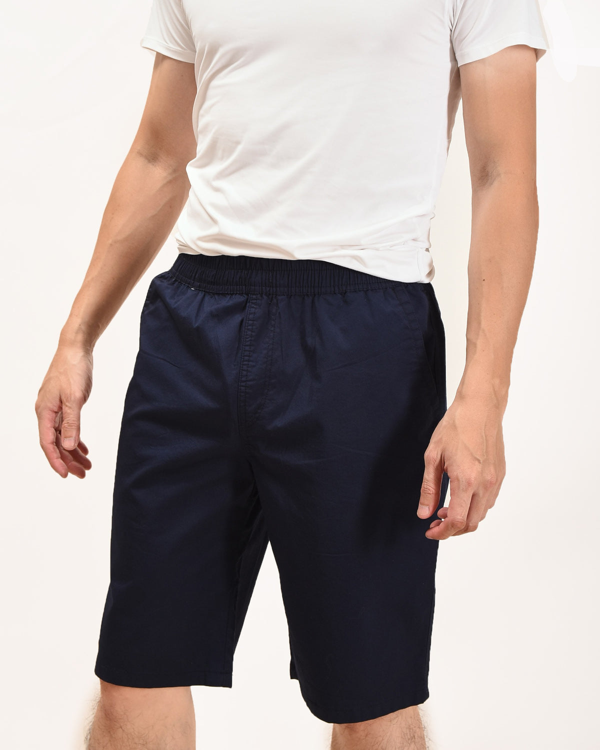 Zennio Quần short nam cotton dệt trơn lưng thun dây rút