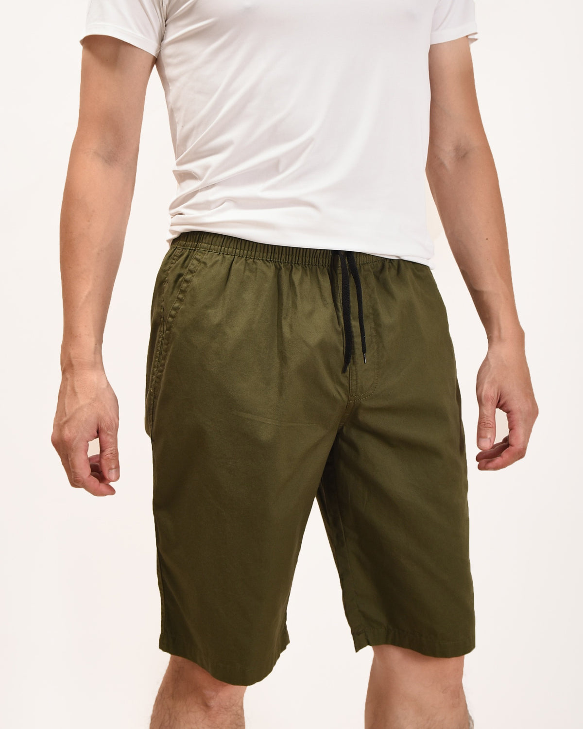 Zennio Quần short nam cotton dệt trơn lưng thun dây rút