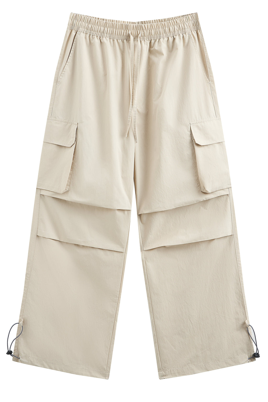 La Forbie Men’s Wide-Leg Nylon Cargo Pants with Folded Pockets & Drawcord Hem