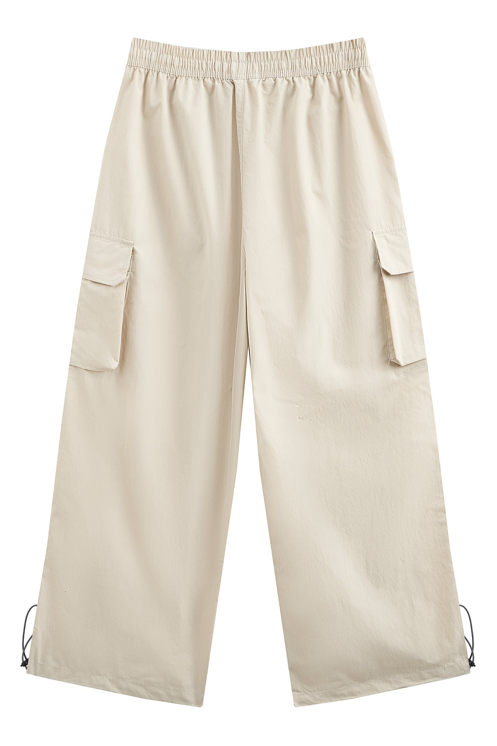 La Forbie Men’s Wide-Leg Nylon Cargo Pants with Folded Pockets & Drawcord Hem
