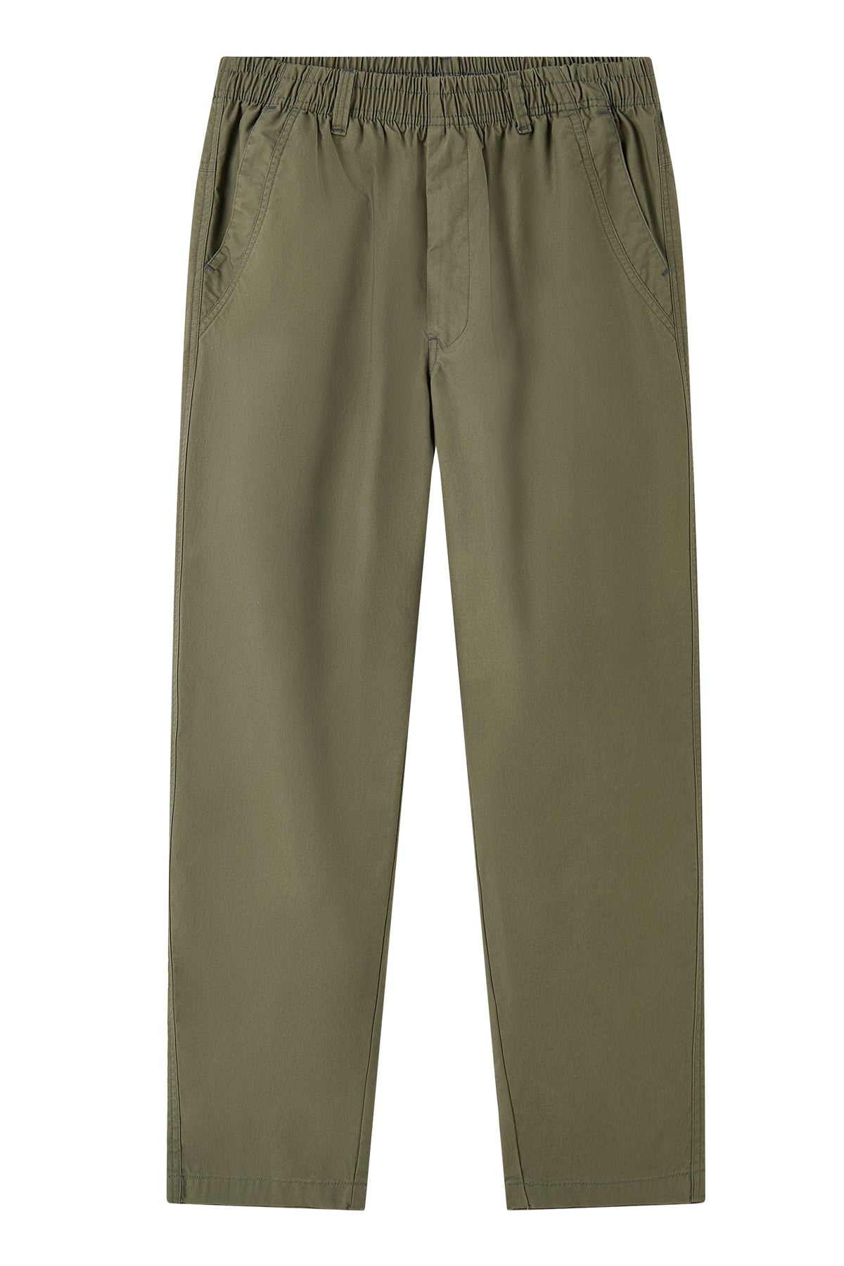 La Forbie Men’s Elastic Waist Straight-Leg Cotton Pants with Back Flap Welt Pockets