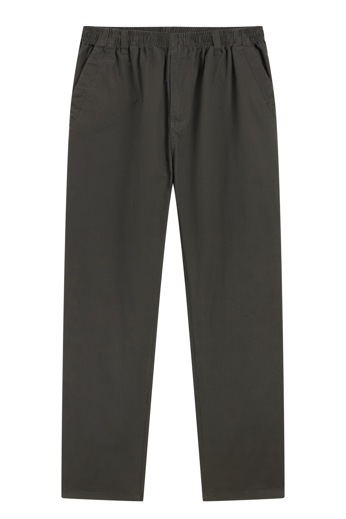 La Forbie Men’s Elastic Waist Straight-Leg Cotton Pants with Back Flap Welt Pockets