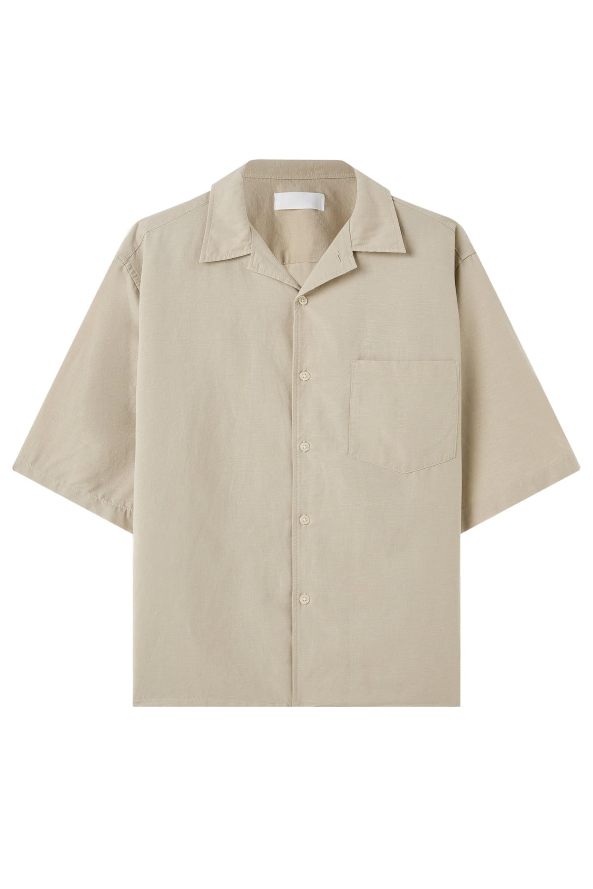 La Forbie Áo sơ mi nam vải linen tay ngắn cổ camp, túi ngực