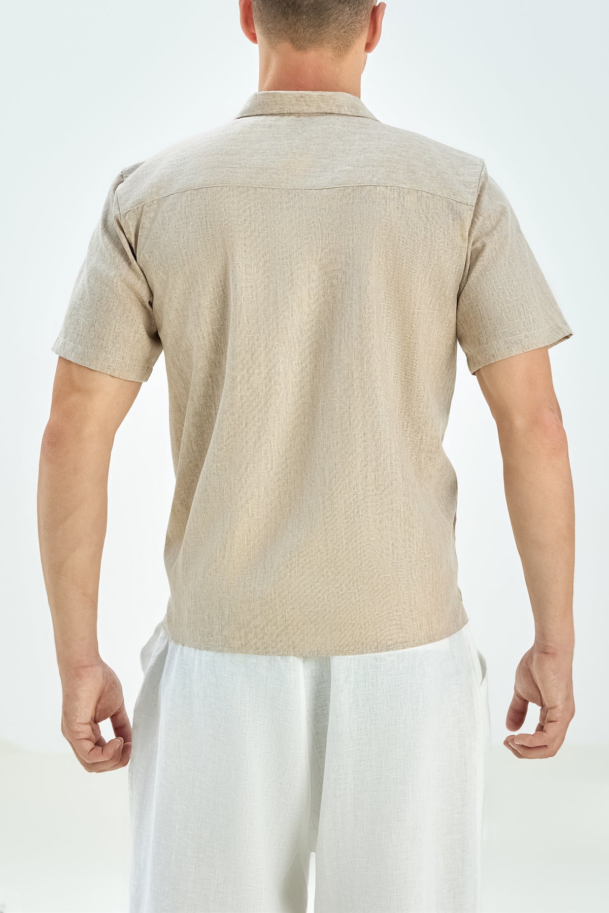 La Forbie áo sơ mi linen nam tay ngắn