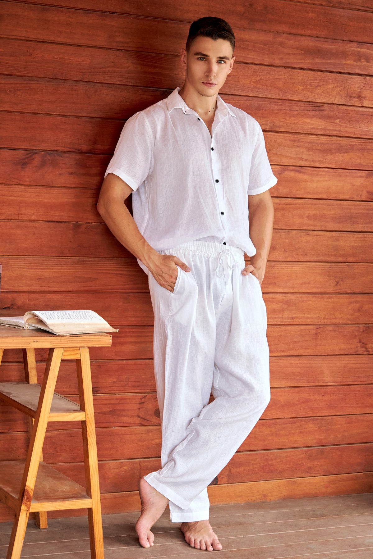 La Forbie áo sơ mi linen nam tay ngắn