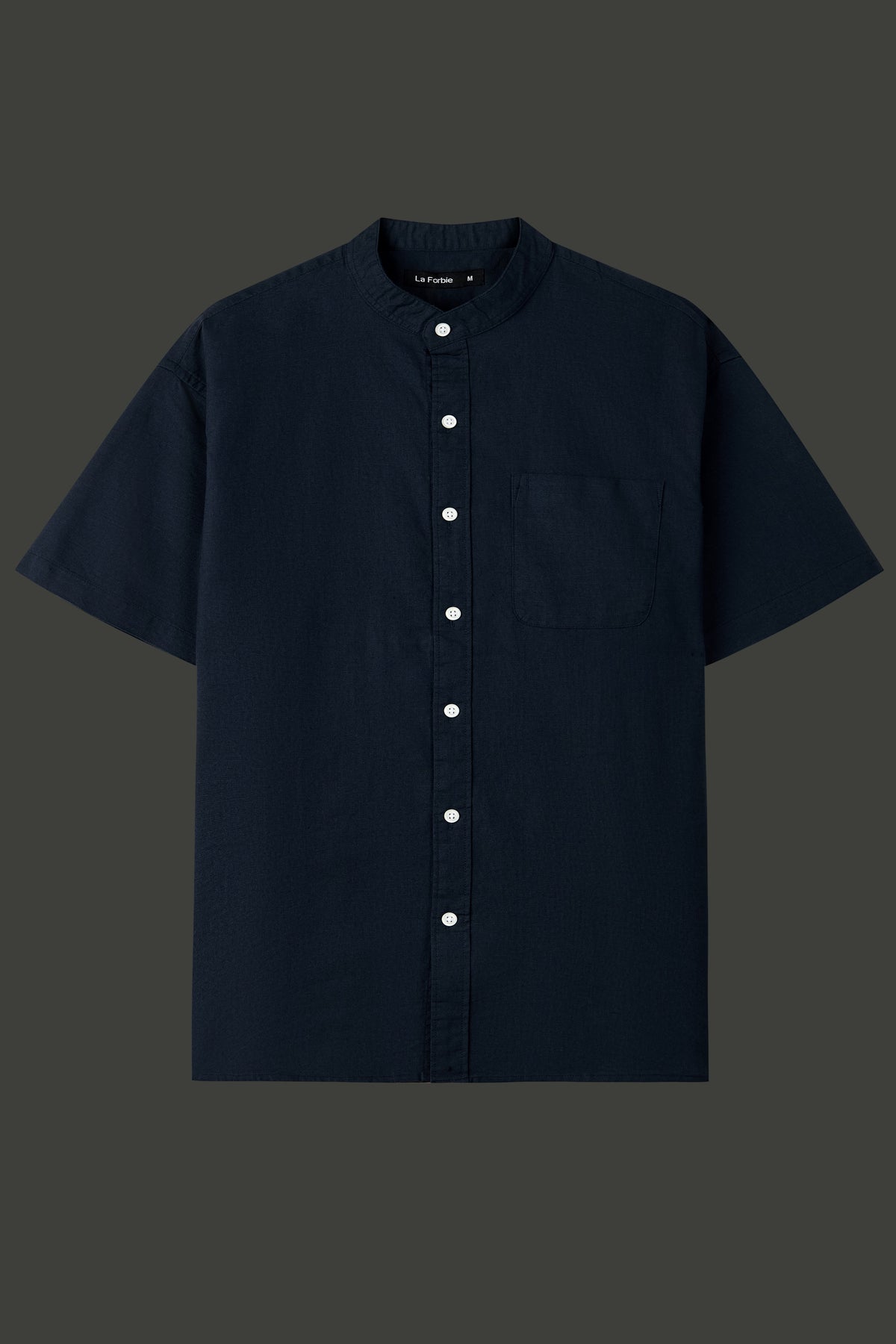 La Forbie Men's Short Sleeve Linen Mandarin Collar Shirt