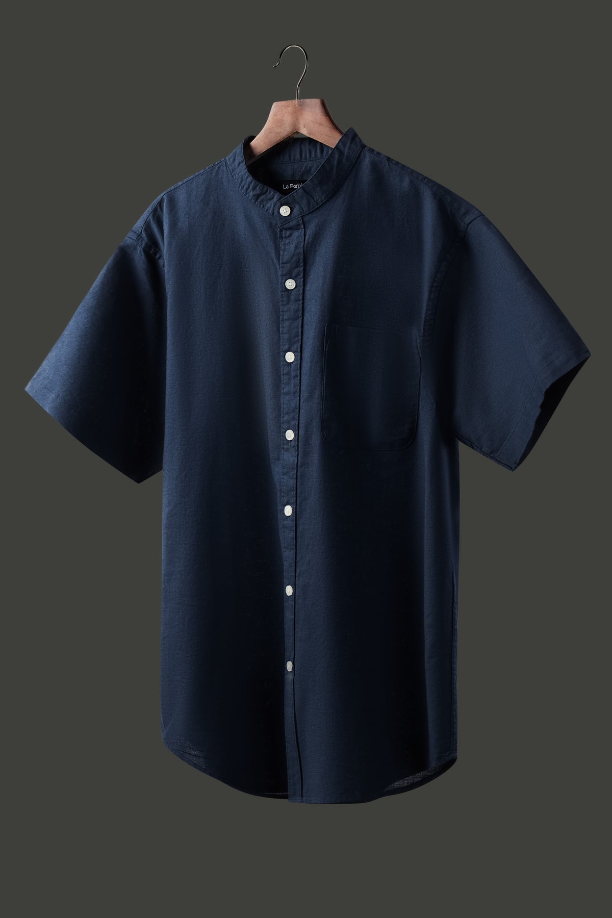 La Forbie Men's Short Sleeve Linen Mandarin Collar Shirt