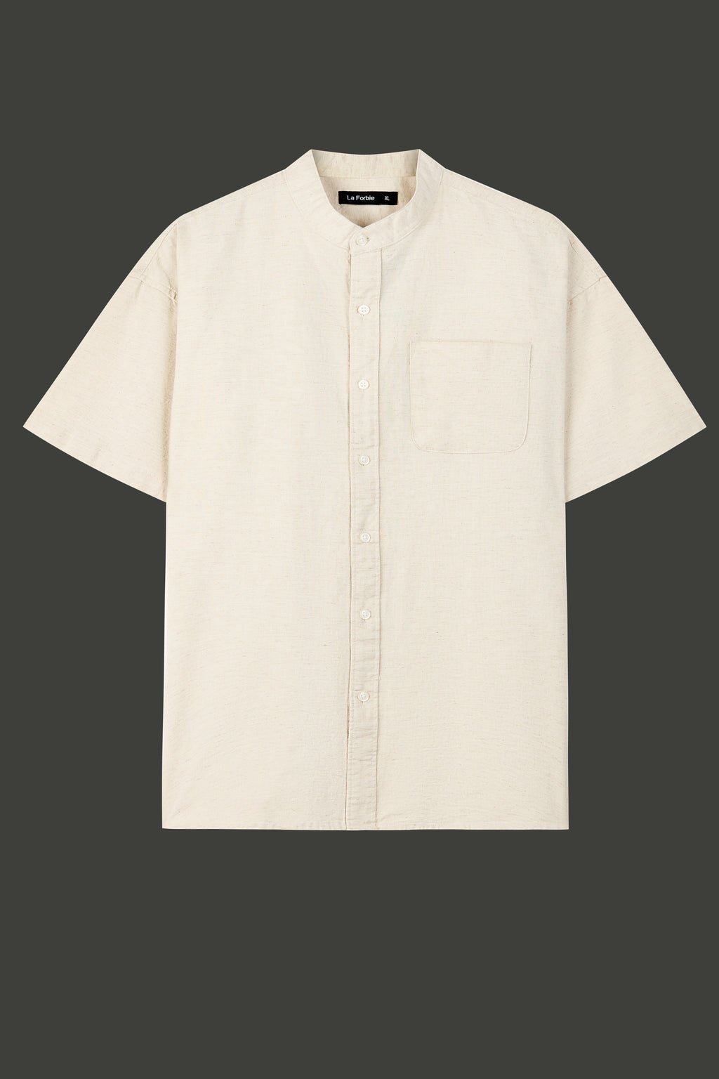 La Forbie Men's Short Sleeve Linen Mandarin Collar Shirt