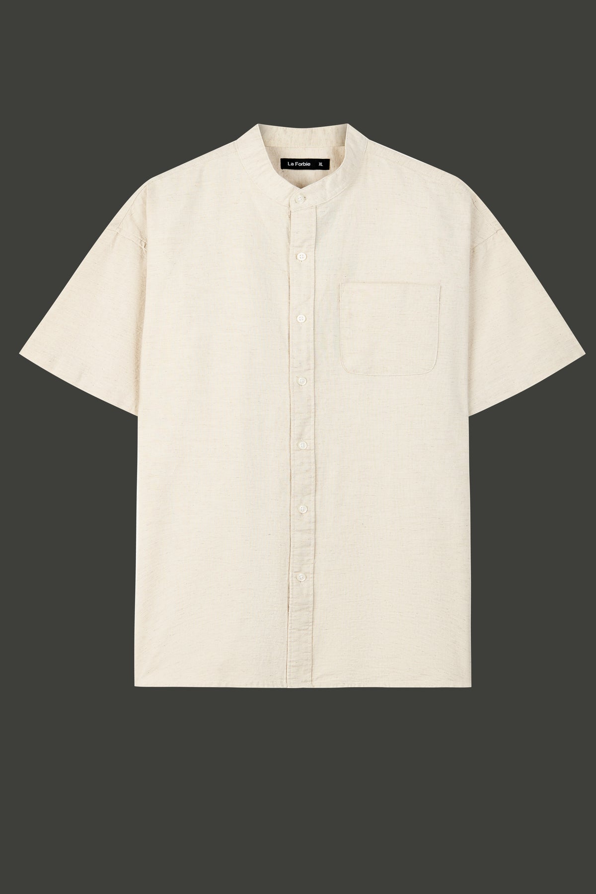 La Forbie Men's Short Sleeve Linen Mandarin Collar Shirt