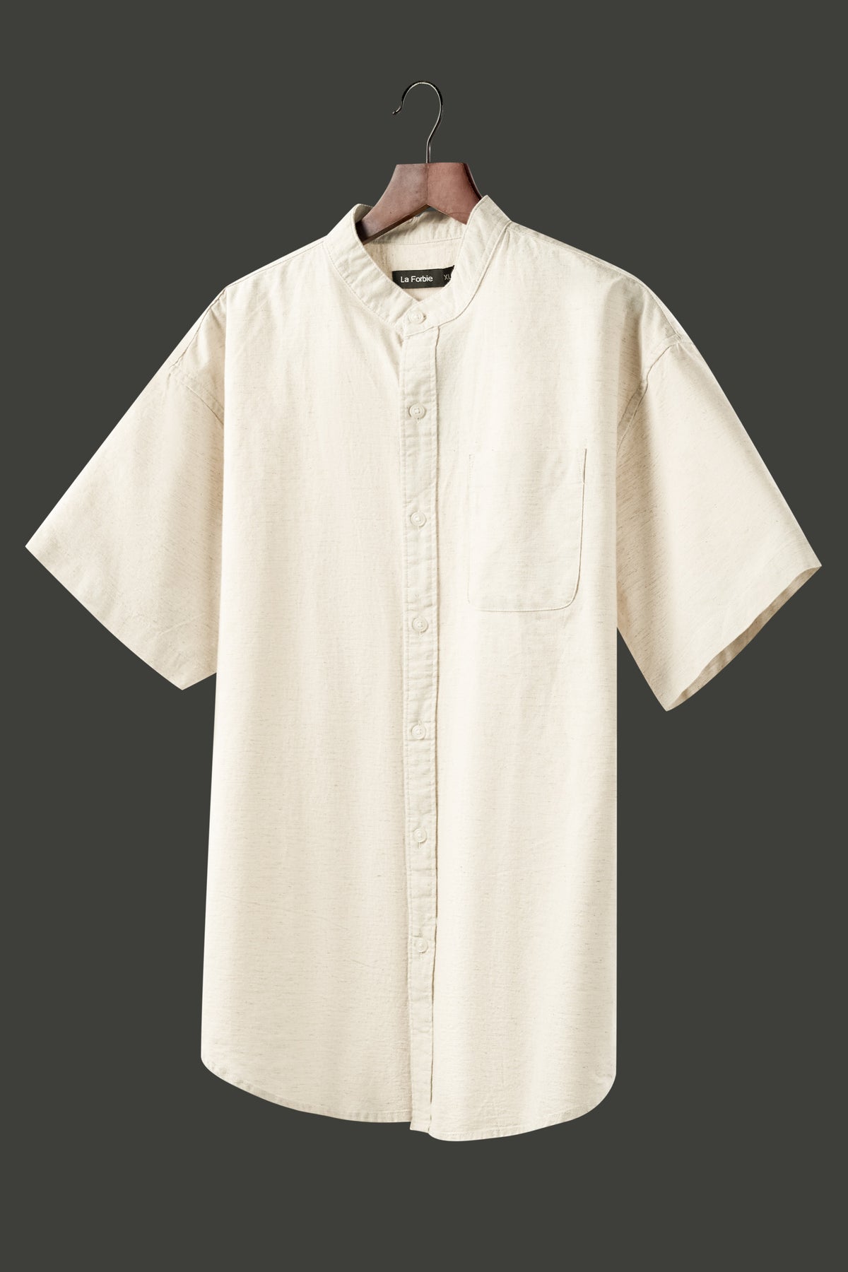 La Forbie Men's Short Sleeve Linen Mandarin Collar Shirt