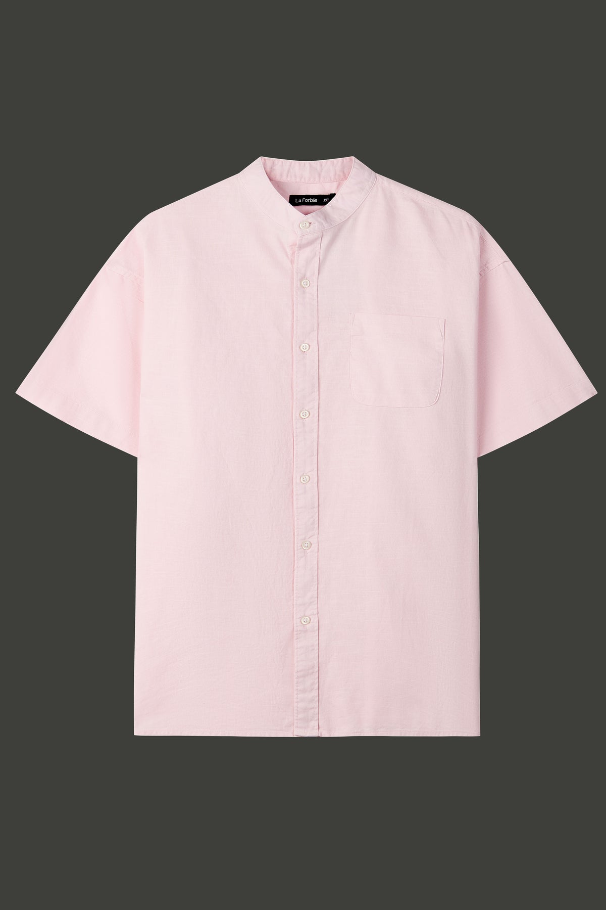 La Forbie Men's Short Sleeve Linen Mandarin Collar Shirt