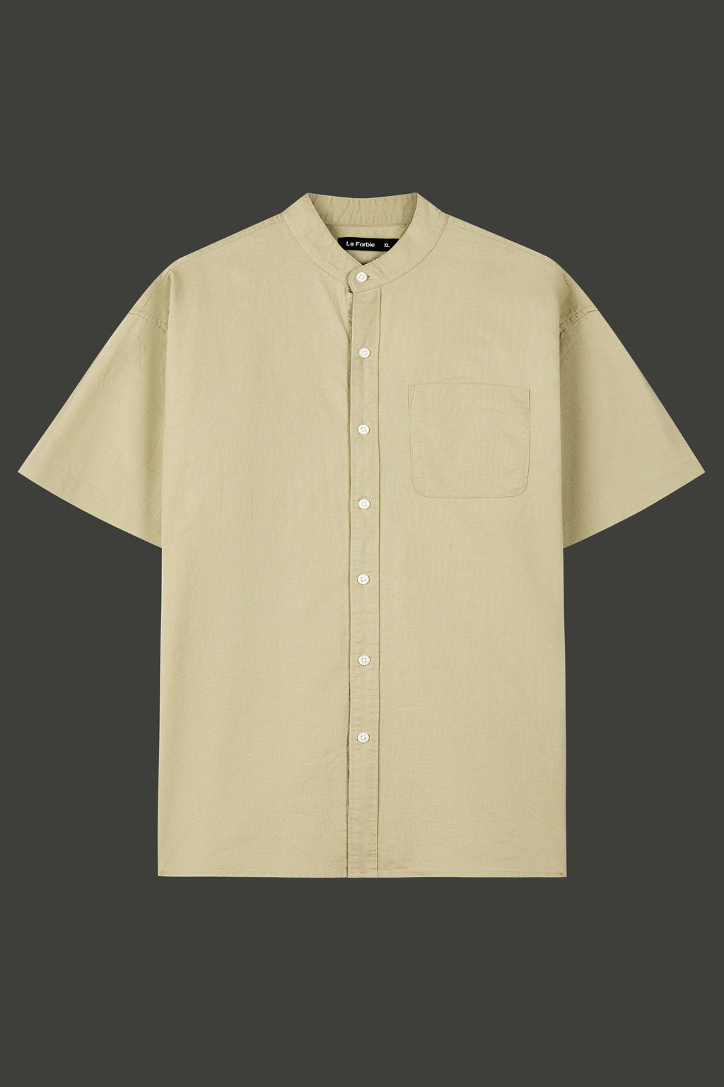 La Forbie Men's Short Sleeve Linen Mandarin Collar Shirt