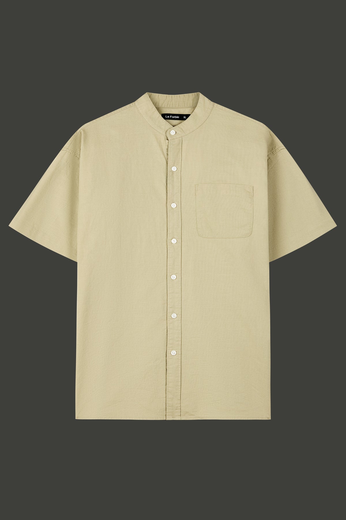 La Forbie Men's Short Sleeve Linen Mandarin Collar Shirt