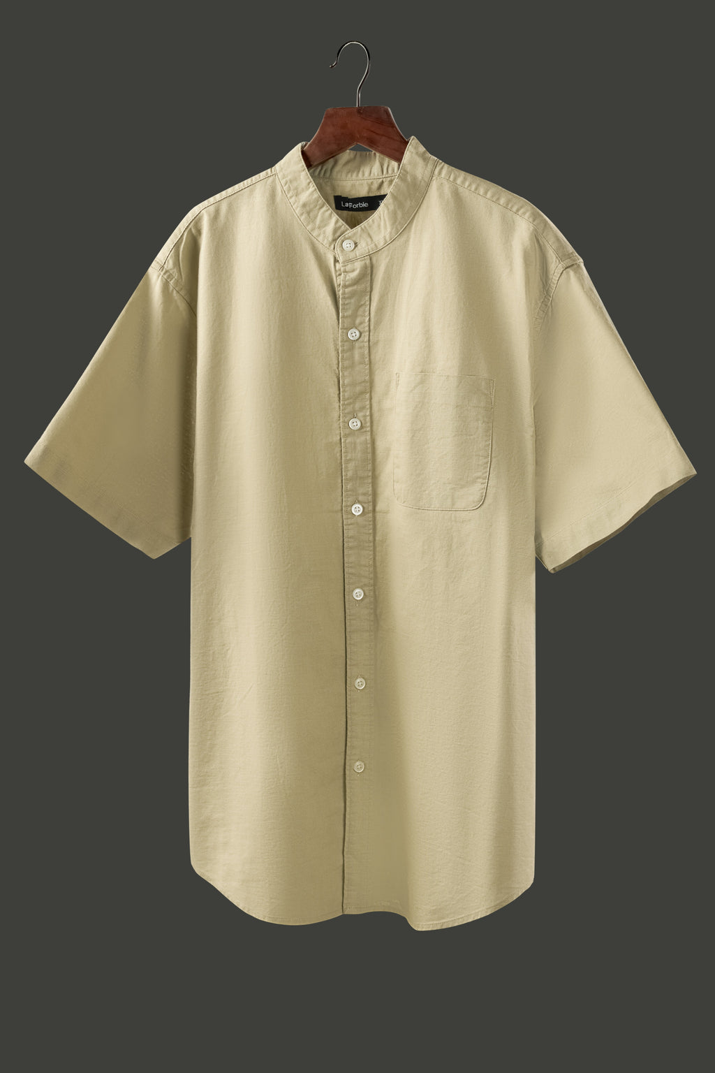 La Forbie Men's Short Sleeve Linen Mandarin Collar Shirt