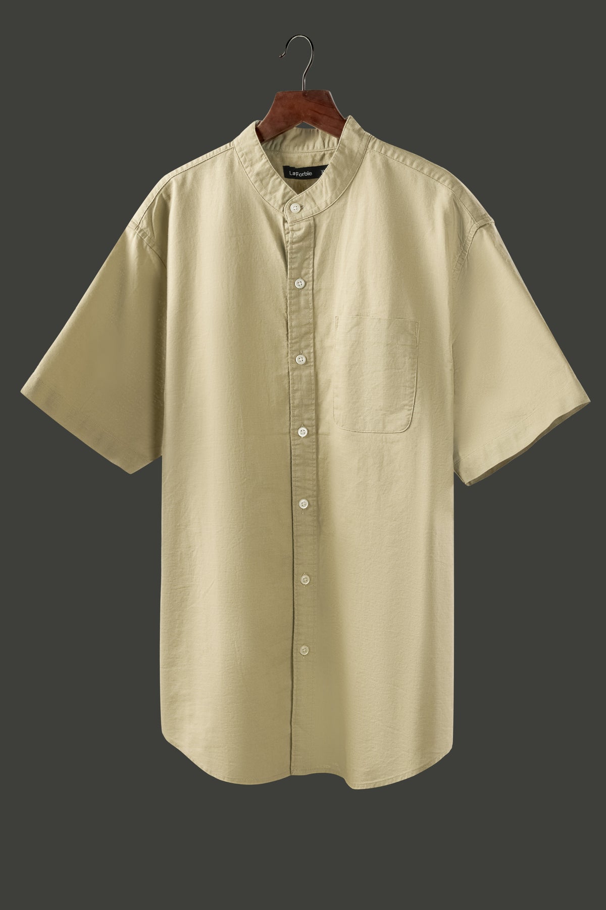 La Forbie Men's Short Sleeve Linen Mandarin Collar Shirt