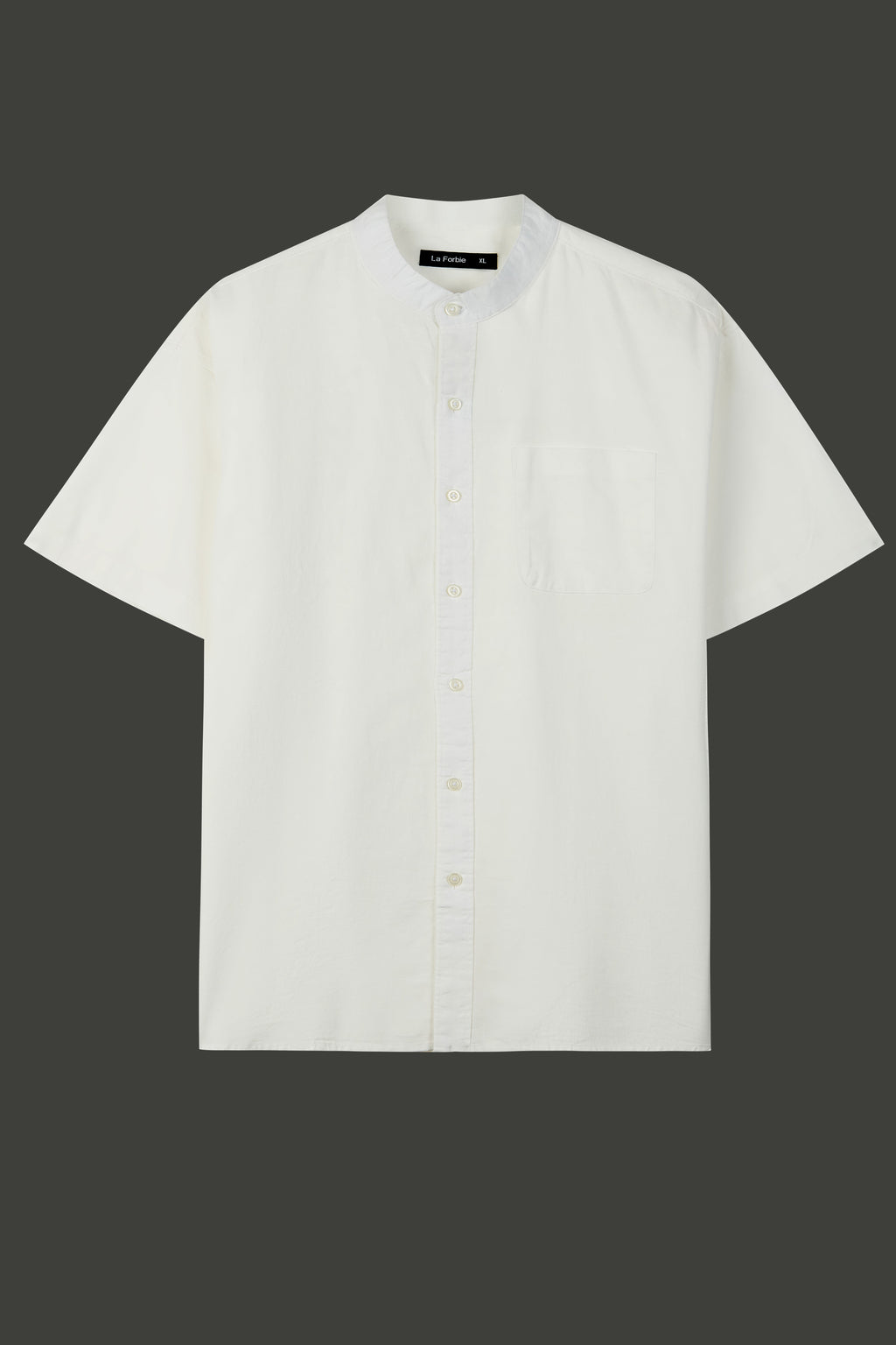 La Forbie Men's Short Sleeve Linen Mandarin Collar Shirt