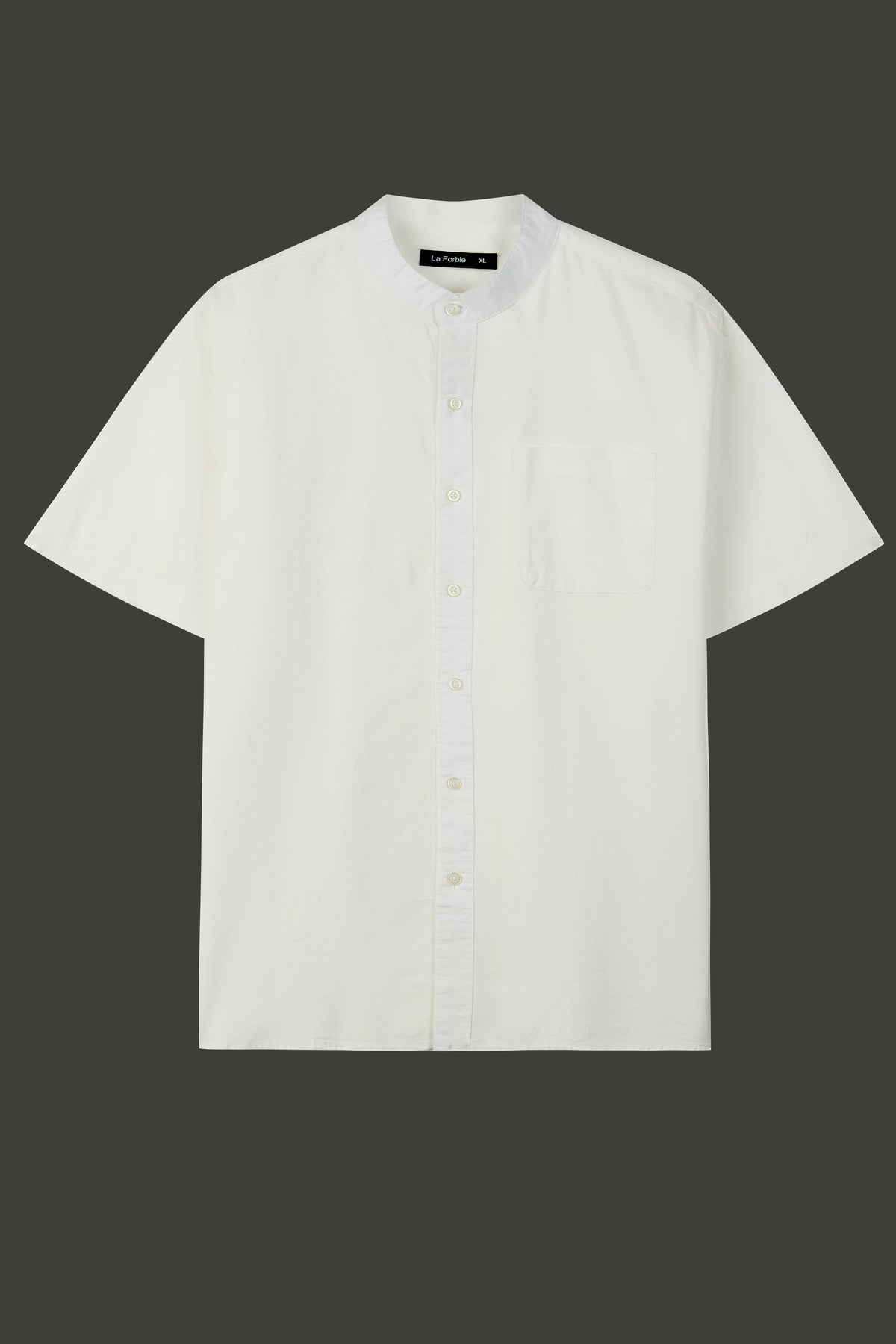 La Forbie Men's Short Sleeve Linen Mandarin Collar Shirt