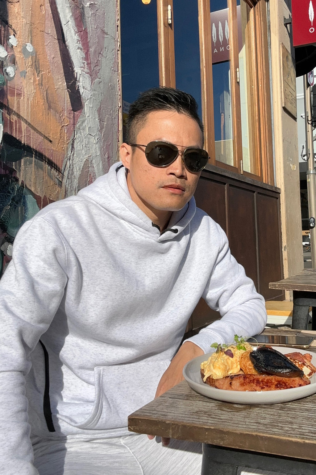 La Forbie Áo hoodie nam vải nỉ dáng pullover, túi khóa kéo